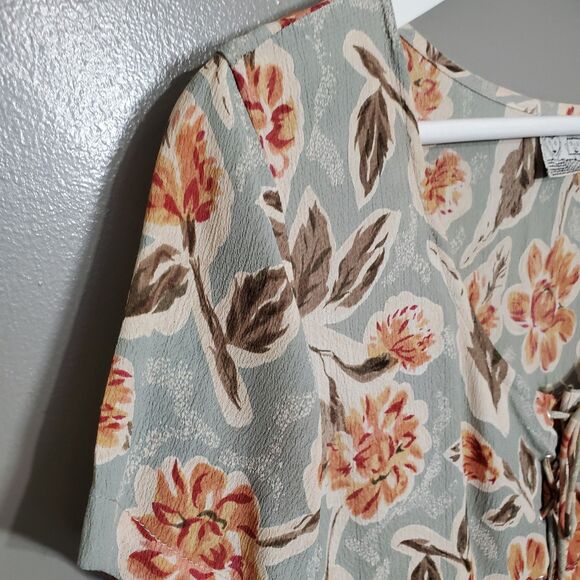 Vintage 90s Dress Womens Size Medium Floral Drop Waist Tie Lace Up Sheer Flowy - Picture 3 of 10